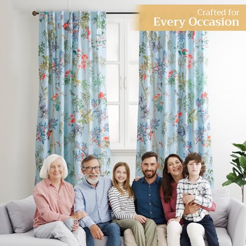 Image of Maison d' Hermine Curtains for Living Room 100% Cotton 50 inchx124 inch (Pack of 1) | 124 inches long Light Filtering Curtains for Windows Bedroom with Rod and Loop Pockets - Canne - Pastel Blue