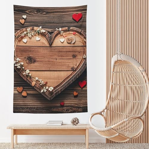 Tapisserie murale large tissu léger cœur rustique bois ornement mural chambre