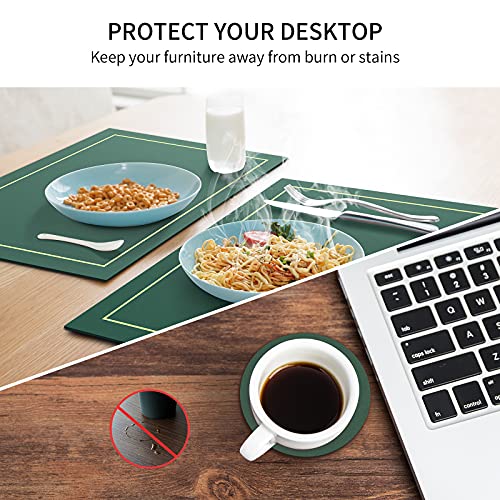 Mivcinn Placemats and Coaster Sets 6 Table Mats PU Leather Heat Resistant Not Rolled 41x31cm Dinner Table Mats Green for Kitchen Indoor Outdoor Dining Table Restaurant - Cosy Home Interiors Mivcinn Placemats and Coaster Sets 6 Table Mats PU Leather Heat Resistant Not Rolled 41x31cm Dinner Table Mats Green for Kitchen Indoor Outdoor Dining Table Restaurant - Image 4