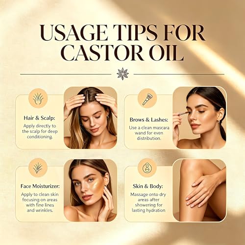 Image of SPORTYOUTH Organic Castor Oil, Cold Pressed, Glass Bottle 16oz, USDA Certified Organic, Hexane Free, 100% Pure, Non-Gmo, Vegan for Hair, Face, Skin, Lash, Brow, Body, Massage, Oil Pack Wrap