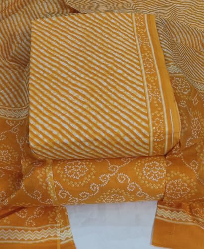 Image of DRAVINAM Trends Women's Premium Cambric Cotton Jaipuri Printed Unstitched Salwar Suit Dress Material with Mulmul Cotton Dupatta