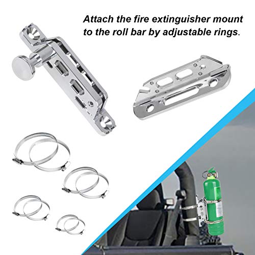 Sulokiy Chrome Quick Release Fire Extinguisher Mount Roll Bar Extinguisher Mount Fit For Jeep Wrangler UTV Polaris RZR Ranger Can-Am Maverick ATV