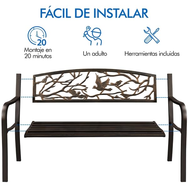 Yaheetech Banco de Jardín de 2-3 Plazas Diseño Parque Clásico Patio Terraza Exterior Asiento Estable 127x52x86 cm Bronce