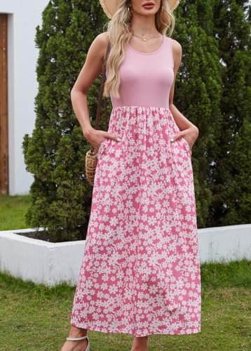 Mommy and Me Family Outfits,Sleeveless Casual Floral Dress with Pockets for Motner's Day2