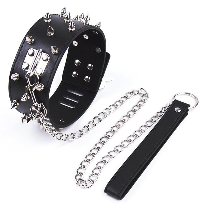 Collana in Pelle a Rivetto Moda Nera Collana a Catena di Piombo Collana Rimovibile Regolabile Elegante Collare Cosplay con Accessori di Festa a Catena Regalo