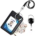 Badge Holder with Zipper, Life-Mate PU Leather ID Badge Card Holder Wallet Case with 5 Card Slots, 1 Side Zipper Pocket & 19" Polyester Neck Lanyard and Heavy Duty Metal Retractable Badge Reel (black)