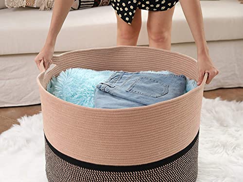 Image of ALBY Newyork'Woven Laundry Hamper, Toy Storage Bin, for Blankets Clothes Toys Pillows in Living Room, Baby Nursery, Jute /Black Mix (10'' x 10'' x 8'' Medium, Mix 3 Black Brown)
