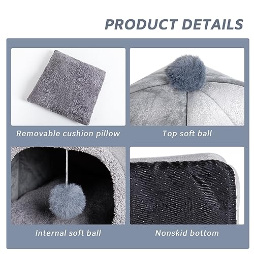 Image of Cat Bed Cave for Indoor, Suitable for Cat Dome Bed, Hideaway Bed for Indoor Cats with Removable Mattress for Kittens.Cat Tent House for Dual Use (L:17 inchx17 inch)