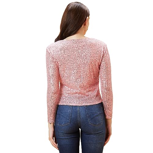 Image of Globus Women Pink Sequinned Stripes Embellished Boat Neck Party Top-3639518001