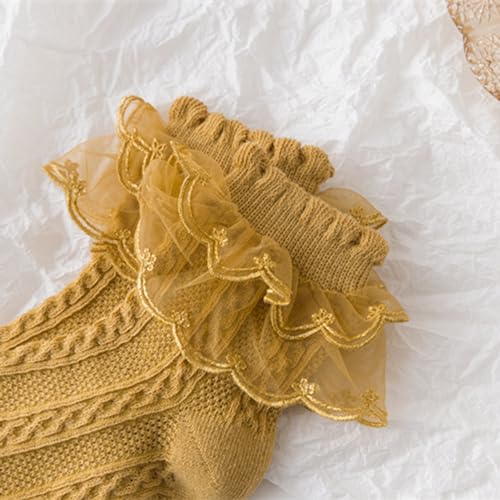 hatleues Women Socks Lolita Ruffle Lace Socks High Elasticity Soft Socks Breathable Sweat Absorption Lace Socks 6