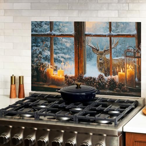 Image of Winter Deer Candle Backsplash Peel and Stick, 35.4x23.6 in