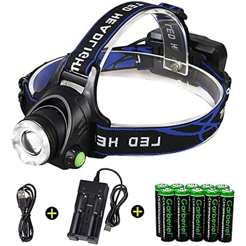 LED Head Torch with 10 Pack Rechargeable Batteries, High Lumen USB Rechargeable Headlamps Zoomable 18650 Headlight with USB Charger, Head Lights for Camping, Hiking, Outdoors, Fishing Cover