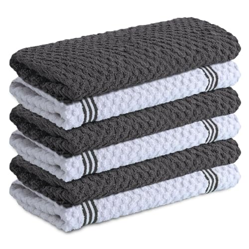 100% Ring Spun Cotton Kitchen Towels Pack of 6 Towels 15" x 25" Size Dish Table Cleaning Towel, Super Absorbent, Ultra Soft, Solid Color Dishes Cloths, Best for Household Cleaning