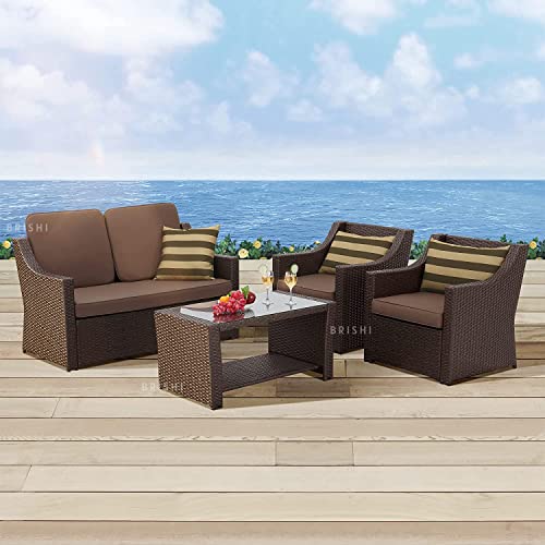 Image of Amazon Brand - Solimo Solara Outdoor 4 Seater Sofa Set | Balcony Sofa | Patio Furniture Sets | Conversation Sets | Wicker | Garden | Balcony | (Dark Brown)