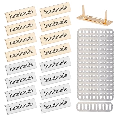 SUPERFINDINGS 16 etiquetas de metal hechas a mano, 2 colores, 1,2 x 4 cm, etiquetas de metal hechas a mano, etiquetas de aleación hechas a mano