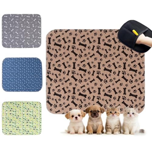 Puppy Pads with Pheromones Washable Pee Pads for Dogs Potty Training Reusable Dog Mat with Pet Hair Removal Gloves for Playpen Crate Whelping Box (Brown S)