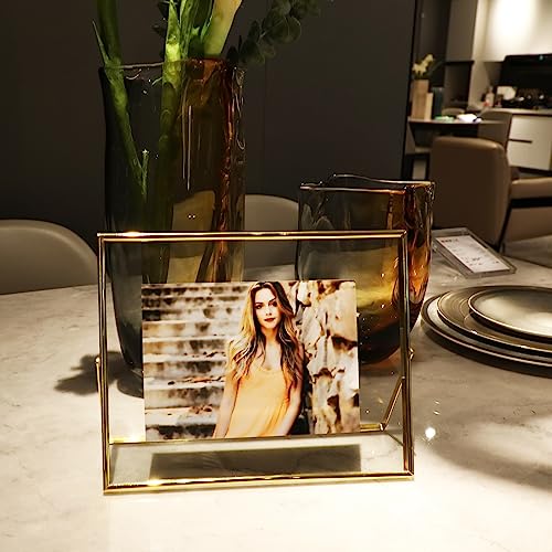 Ahago Floating Picture Frame (Gold, 8"X10"), For Multiple Photo Sizes (7X9, 6X8, 5X7), Horizontal Adjustable Tabletop/Shelf Photo Frame, Classy Gift Choice For Festival, Home Or Wedding Decoration #TOP5