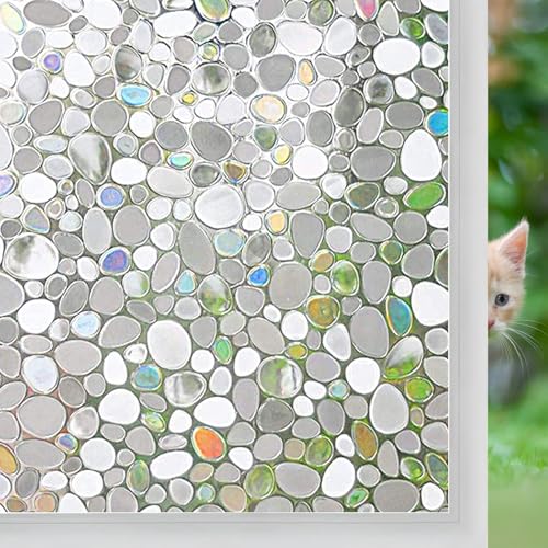 Niviy 3D Non-Adhesive Window Film Decorative Privacy Static Clings Removable Glass Film with Pebble Pattern for Window Covering