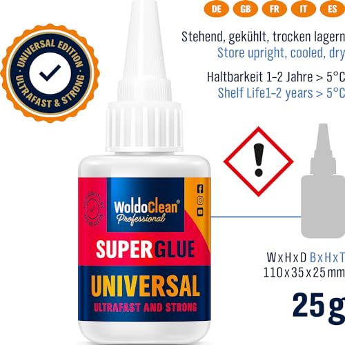 Sekundenkleber extra stark universal 25g - wasserfest, hitzebeständig & mit Nadel Verschluss gegen Austrocknung nach Benutzung
