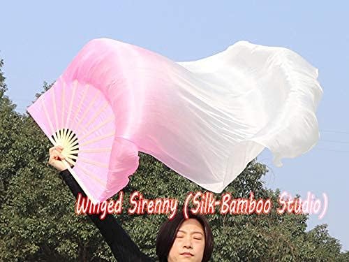 Winged Sirenny 59" (150 cm) Pairs Spinning Worship Praise Fan Pois, Adjustable Colorful Belly Dance Silk Fan Veil - Image 4