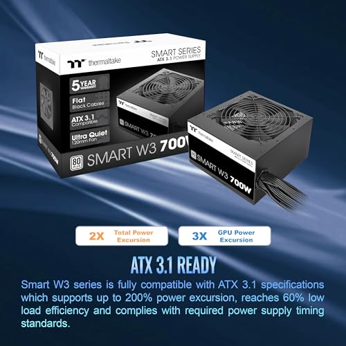 Image of Smart W3 Series 80Plus Certified 700W Power Supply; ATX v3.1 Spec; 120mm FDB Fan; 5 Year Warranty; PS-SPW-0700NNFAWU-1