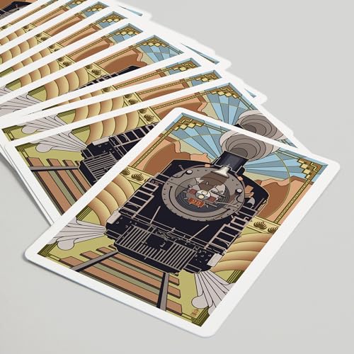 Baraja Steam Locomotive estilo Deco, 52 cartas póker miniatura 5