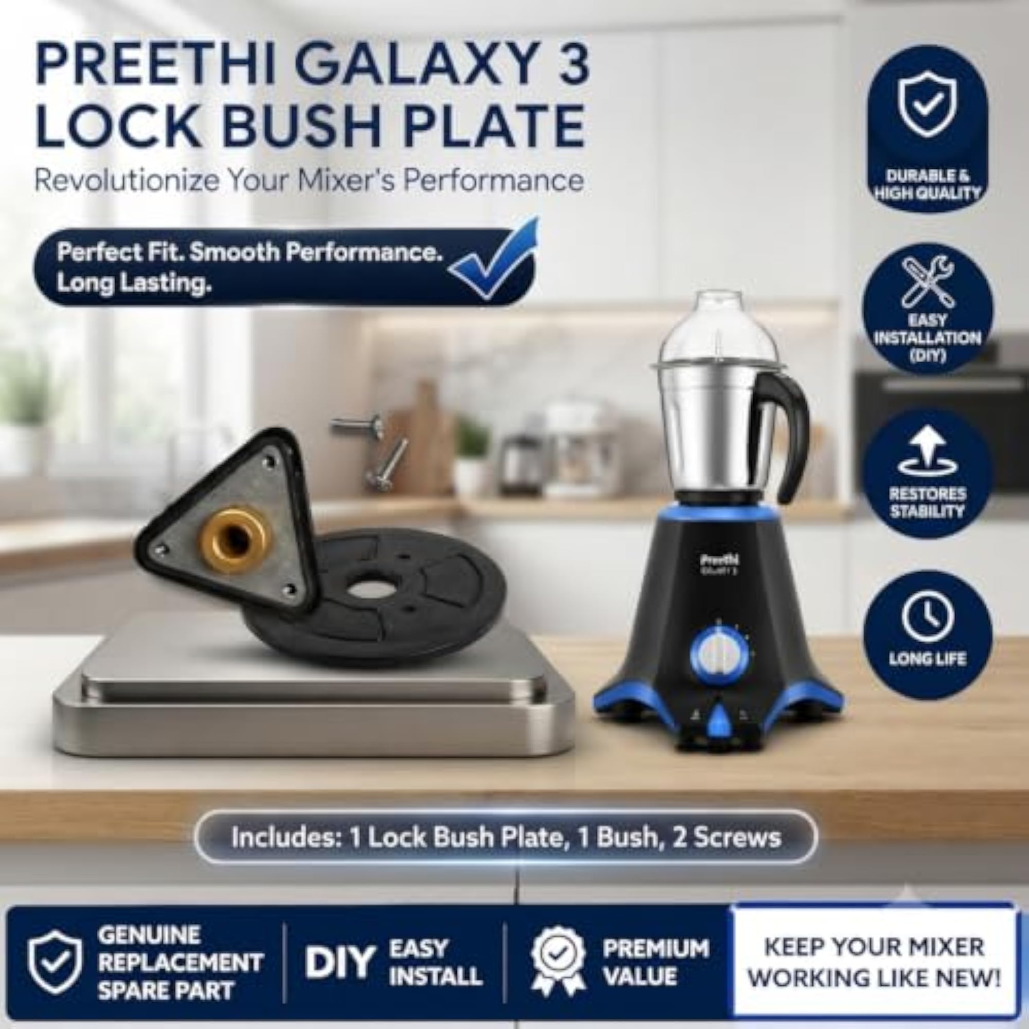 Preethi Galaxy 3 Lock Bush Plate, Replacement Part