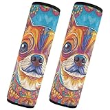 FENOCHE Cute Chihuahua Dog Boho Mandala Car Seat Belt Cover Pad 2 Pcs Seatbelt Cushion Covers Soft Strap Pads for All Car Seats, Pushchair, High Chair