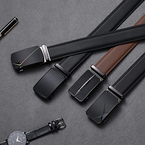 SENDEFN Men's Leather Belt Automatic Ratchet Buckle Slide Belt for Dress Casual Trim to Fit with Gift Box - image 5