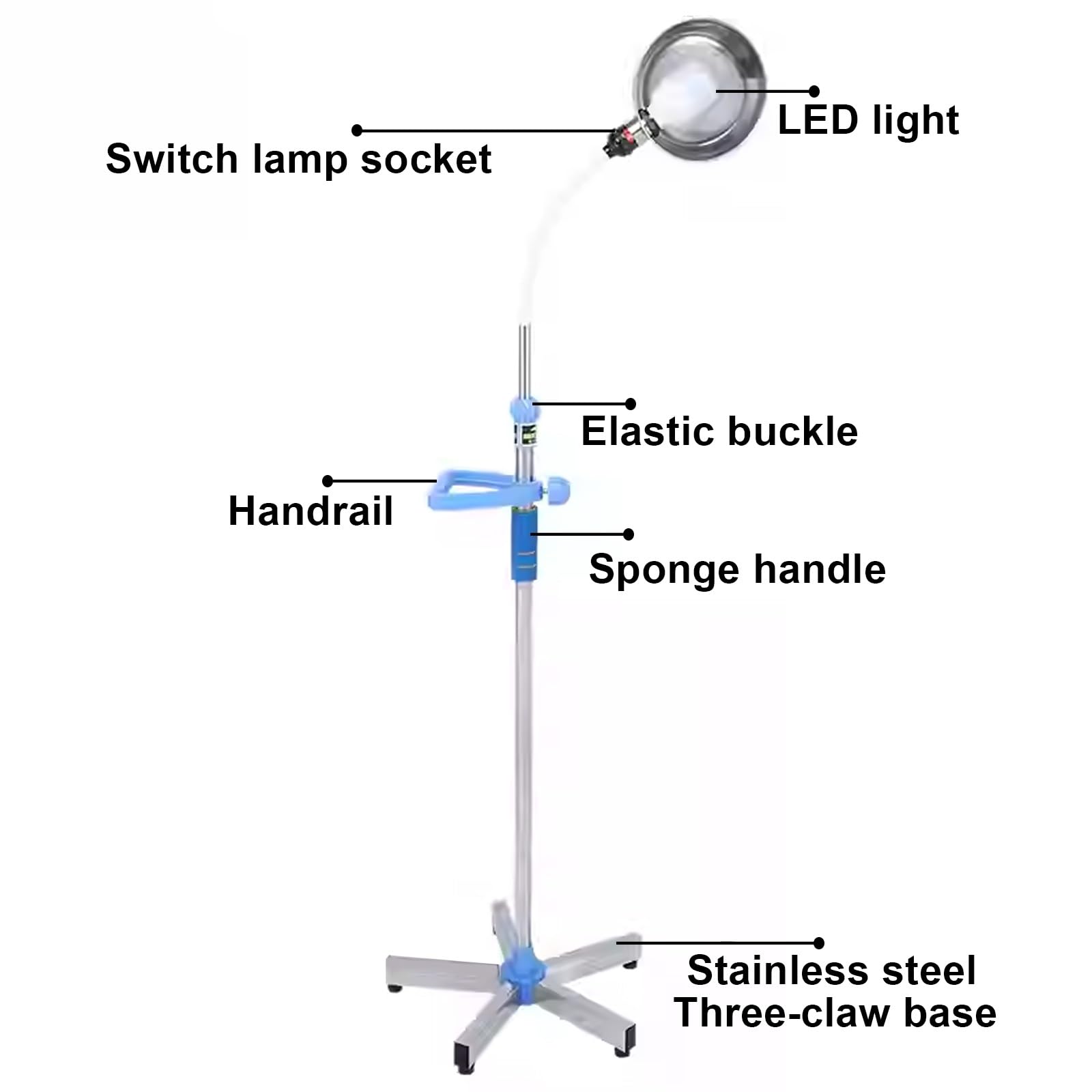 Lámpara de Exploración Médica LED de 20 W, Luz Dental Médica, con Rotación de 360, Lámpara Sin Sombra, Base de Acero Inoxidable, Altura Ajustable
