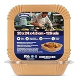 Papel Freidora de Aire 20-24CM – 125 Unidades – Sin BPA- 100% Pulpa de Madera Natural – Ecológico, Apto para Alimentos – Antiadherente