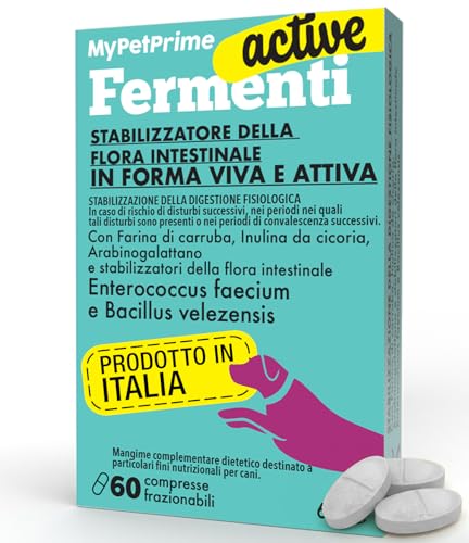 MyPetPrime Fermenti Lattici Cane ACTIVE 60 Cpr Probiotici Digestivi da 6,5 Miliardi con Inulina - Equilibrio Intestinale e Digestione, Ripristino della Flora Batterica, Riduzione di Prurito Cutaneo