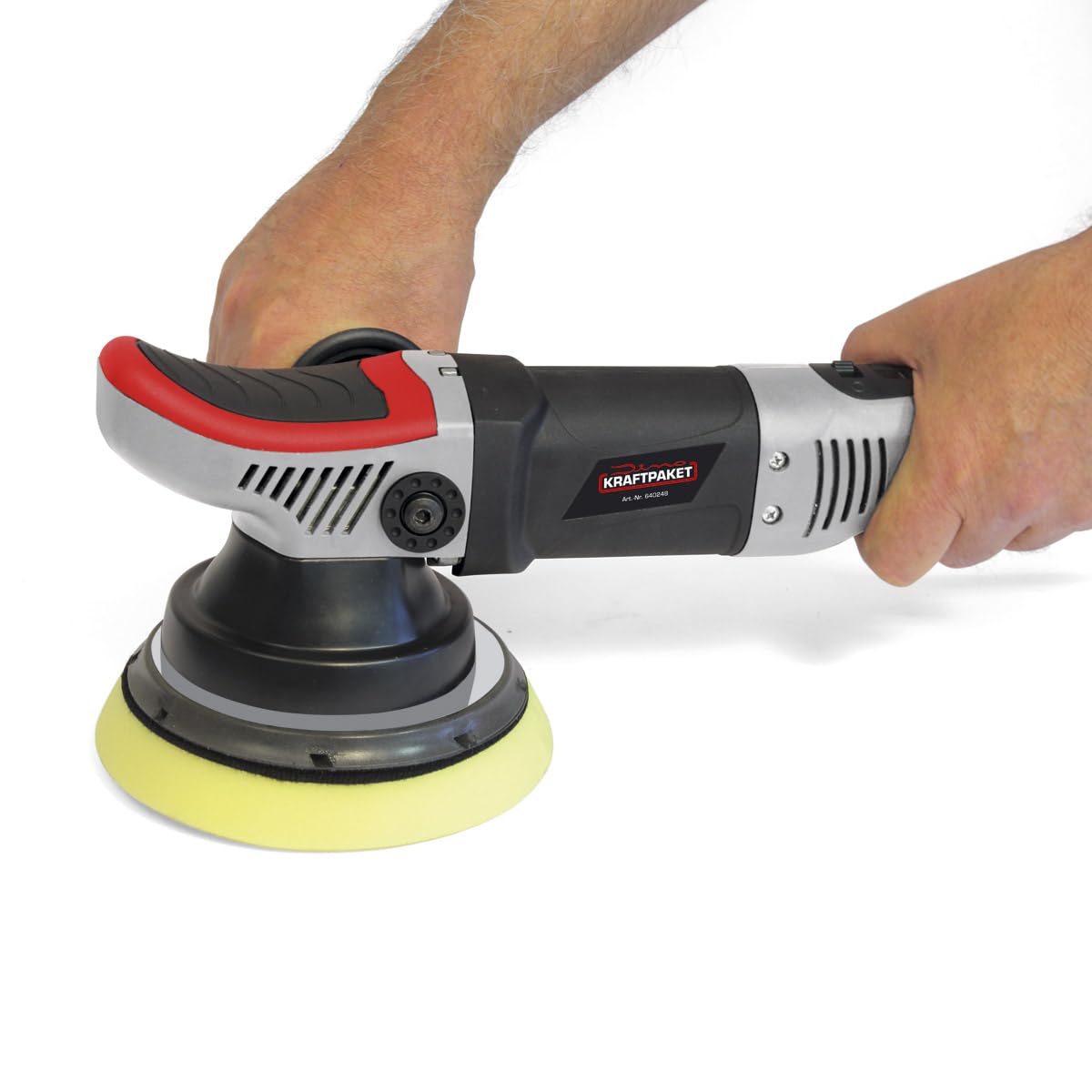 Dino KRAFTPAKET 640247 8 mm-710 W - Pulidora excéntrica con rotación Forzada, Juego con Esponja de Pulido de 125 mm, Funda para Coche y Barco, Color Gris