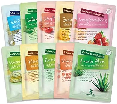 Naisture Premium Facial Sheet Mask – 15 Minutes 10 Pack Full Face Skincare Essence Treatment Moisturizing Hydrating for Women Men