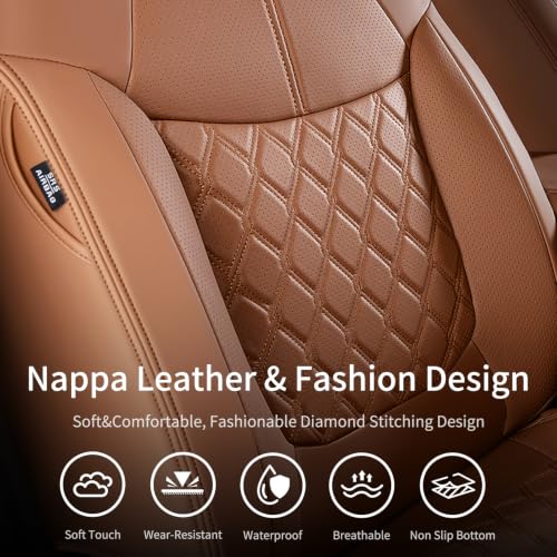 Image of Huidasource Custom Fit RAV4 (Gas Only) Front Seat Covers, Brown Waterproof Faux Leather Full-Coverage for 2019-2024 Toyota RAV4 LE /XLE & XLE Premium /Limited (Does Not Fit Adventure and TRD Off-Road)