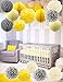 Furuix Yellow Grey Elephant Baby Shower Decorations Gray and Yellow Nursery Decor Honeycomb Balls Welcome Baby Banner/Gender Neutral Baby Decor/Yellow Gray Baby Shower Decorations Neutral