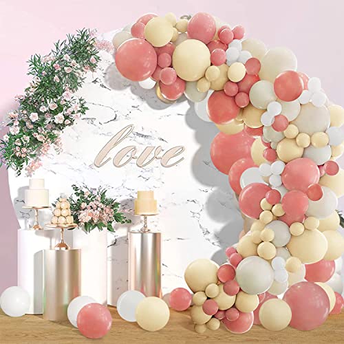 YFWUQI Luftballon Girlande, 128 Stück Rosagold Weiß Aprikose Ballon Girlande Helium Ballons Ballons Geburtstagsdeko für Party Deko Hochzeit Deko Baby Shower Braut Verlobung Jubiläum Mädchen Damen Cover