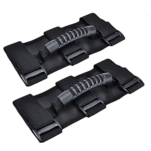Tiardey - Juego de 2 manijas de Agarre compatibles con Jeep Wrangler TJ YJ JK, Dise?o de 3 Correas fácil de Ajustar para Modelos 1987-2020 (Negro)