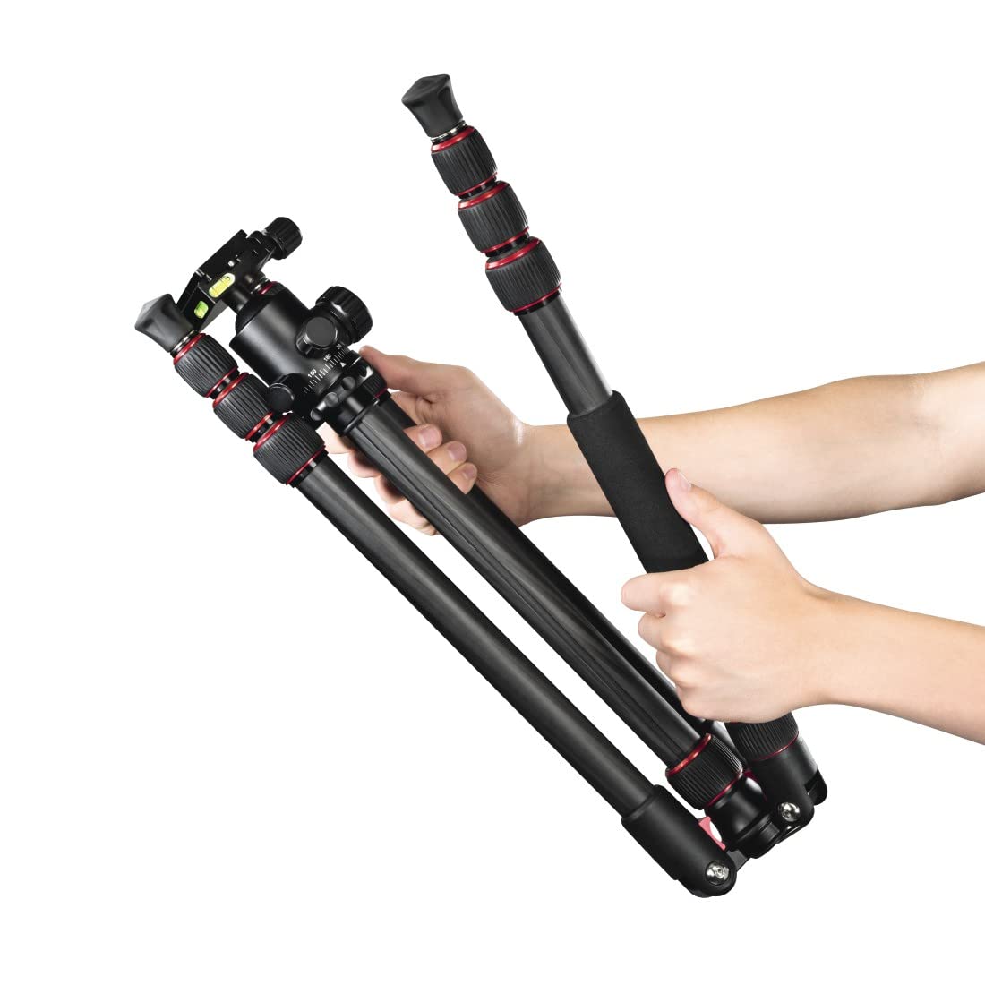 Hama Trépied Appareil Photo 2 en 1 Ramble II Duo (Plaque de Montage Rapide pour Portable, Ultraléger en Carbone, Macrophoto, Monopod ou Tripode, Max. 160 cm, tête sphérique rotative, Sac) Noir