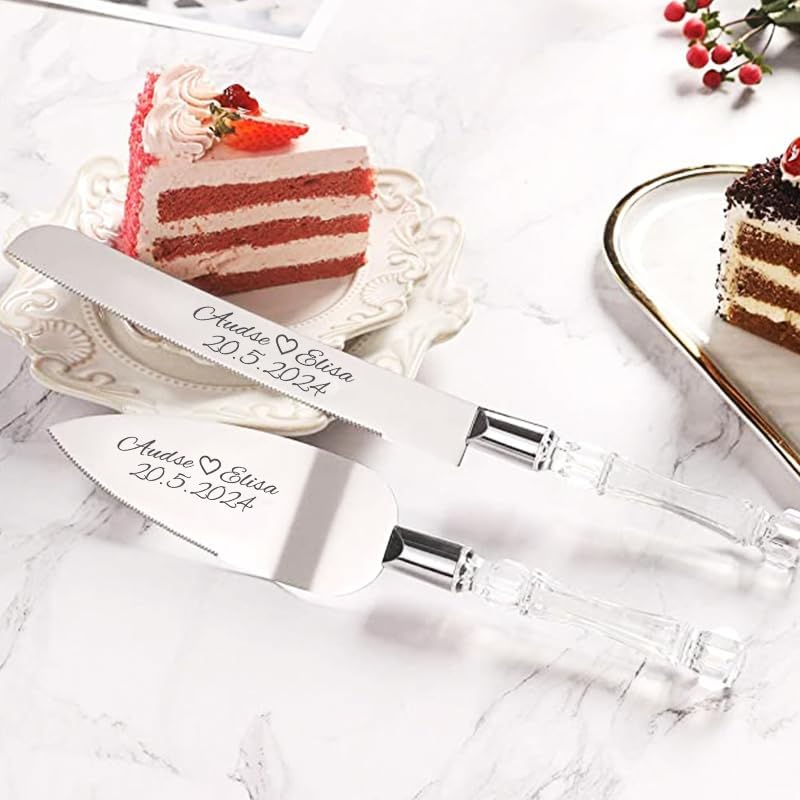 JOIYPYCL Juego de cuchillo personalizado para tartas y servidor, cuchillo para cortar tartas, regalo de servidor de pasteles para bodas,