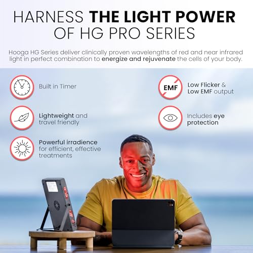 Hooga Red Light Therapy, 660nm 850nm Near Infrared Light Therapy with Timer, Built in Stand, Clinical Grade High Power Output for Skin Health, Pain Relief, Muscle Recovery, Performance. HG200