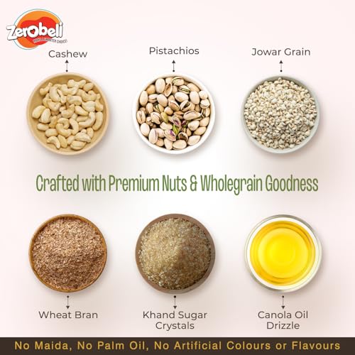 Image of Zerobeli Jowar Kaju Pista Cookies 425g (Pack of 2) | Premium Handmade Cookies With Real Cashews And Pista No Maida,No Refined White Sugar,No Palm Oil,Preservatives,or Colors