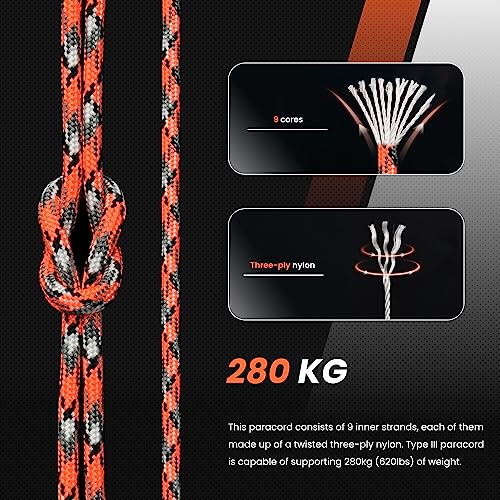 Abma Cord Paracord 620 lbs 4mm 9 Strands 100% Nylon 30M - Corrosion, Multi Color-corrosion, 30 Meters - Image 3