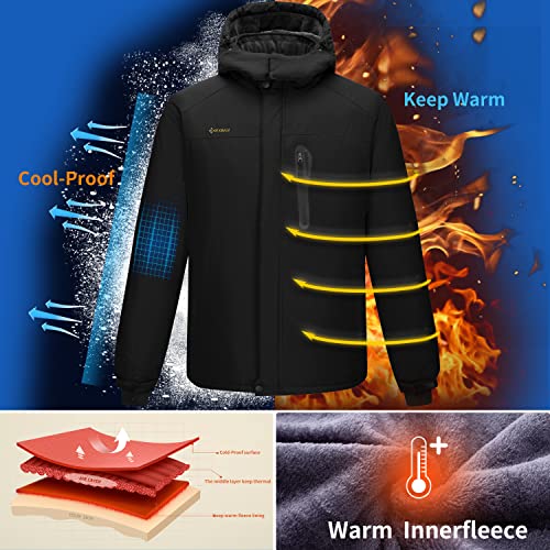 Image of Men's Winter Skiing Jacket Waterproof Warm Snow Fleece LiningCoat Mountain Hooded Windproof Rain Jacket S-6XL
