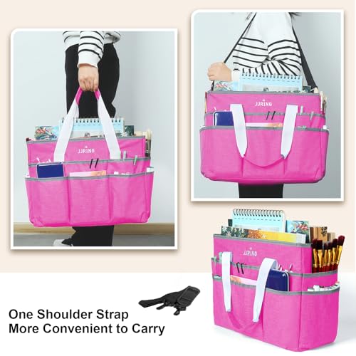 Image of JJRING Craft Organizer Tote Bag, Large Art Storage Caddy with Multiple Pockets, Deep Red Sewing Bag for Art, Craft, Scrapbooking, Medical, and Office Supplies Storage
