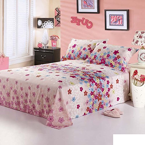 Draps en coton lit double imprimé rayé feuilles 240x265