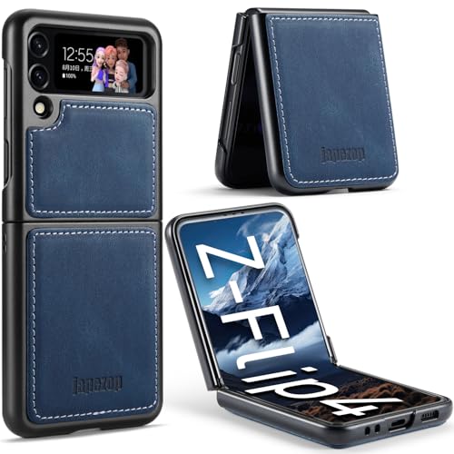 Samsung Galaxy Z Flip 4 Case Slim Durable Soft Leather Phone Case with Hard Shockproof Back Cover- 6.7 (Blue)