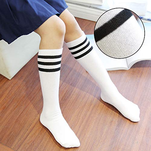 V Tower Soccer Socks Youth Boys,Kids Football Socks, Sport Team White Black Knee High Socks For Youth Boys Girls Kids, Best For Running,6 Pairs Soccer Socks For Kids (7-12 Years Old) #TOP3