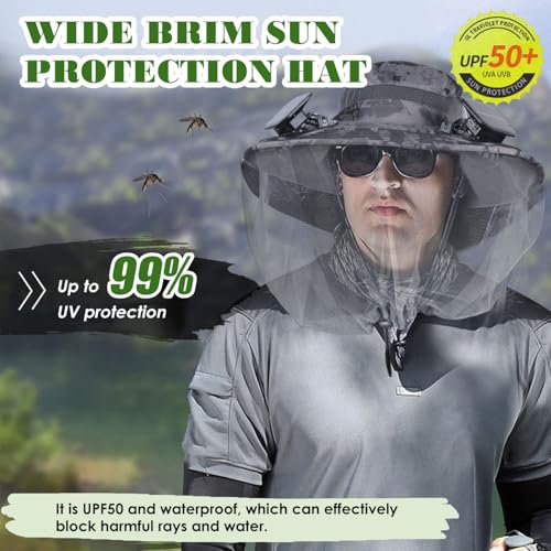Sombrero con red para mosquitos con ventilador solar incorporado y ala ancha ajustable para hombre y mujer miniatura 5