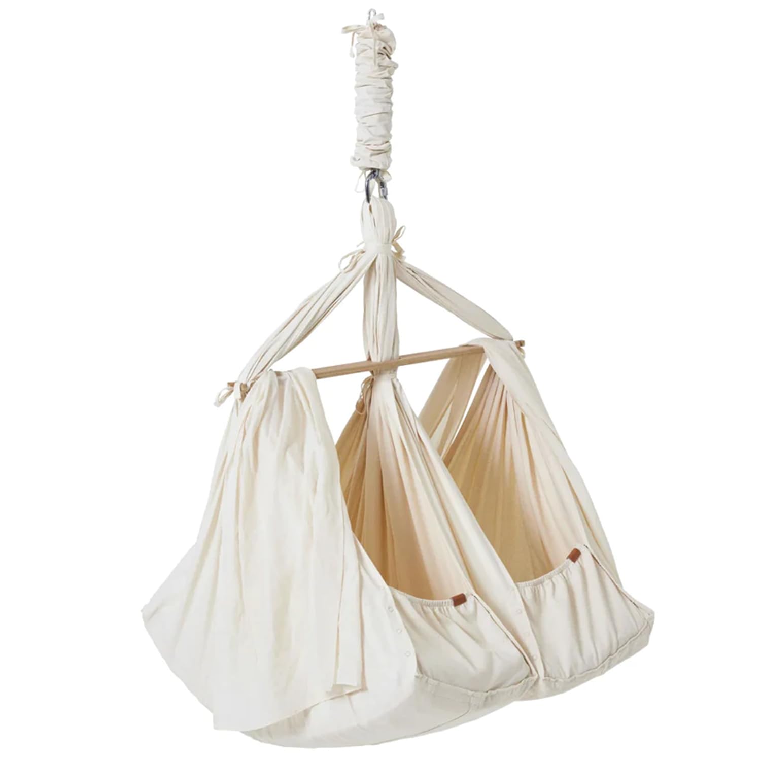Federwiege Baby für Zwillinge - Baby-Wiege aus Bio-Baumwolle - Baby-Hängematte inkl. Feder - Baby-Stoffschaukel Plus Matratze und Baldachin - Baby-Hammock bis max. 15 kg - Natur